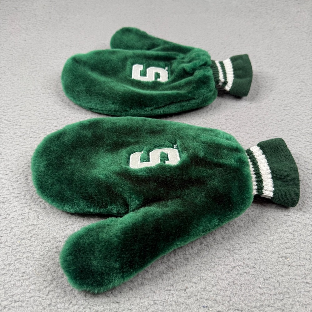 Michigan State Spartans Mittens Green Fuzzy Plush Fleece Lined NCAA Fan Gear - Picture 9 of 11